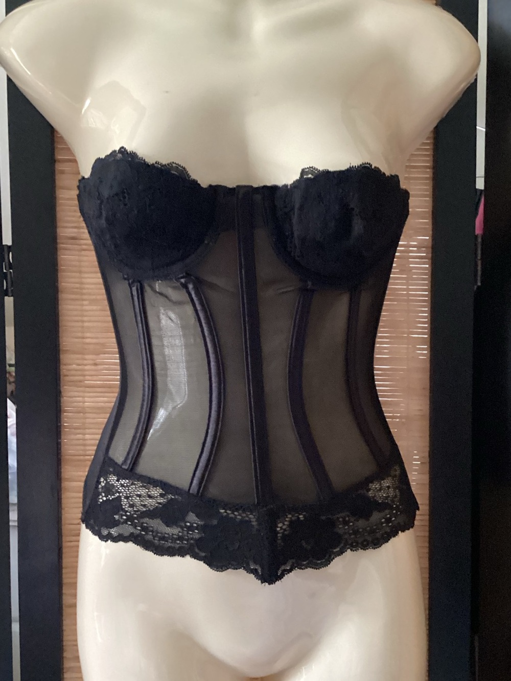 Vintage 80s or 90s black corset 32B lace EUC Sears lingerie intimates